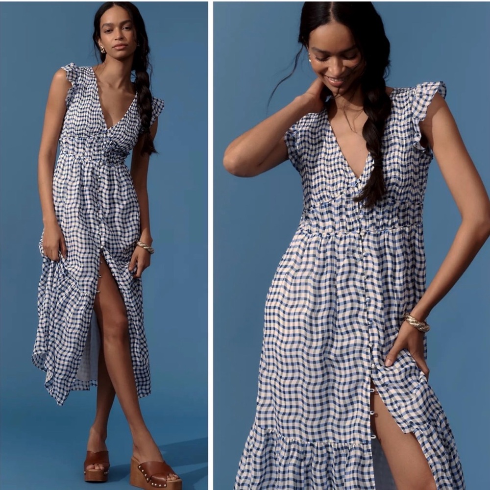 Anthropologie Navy and White High Low Dress